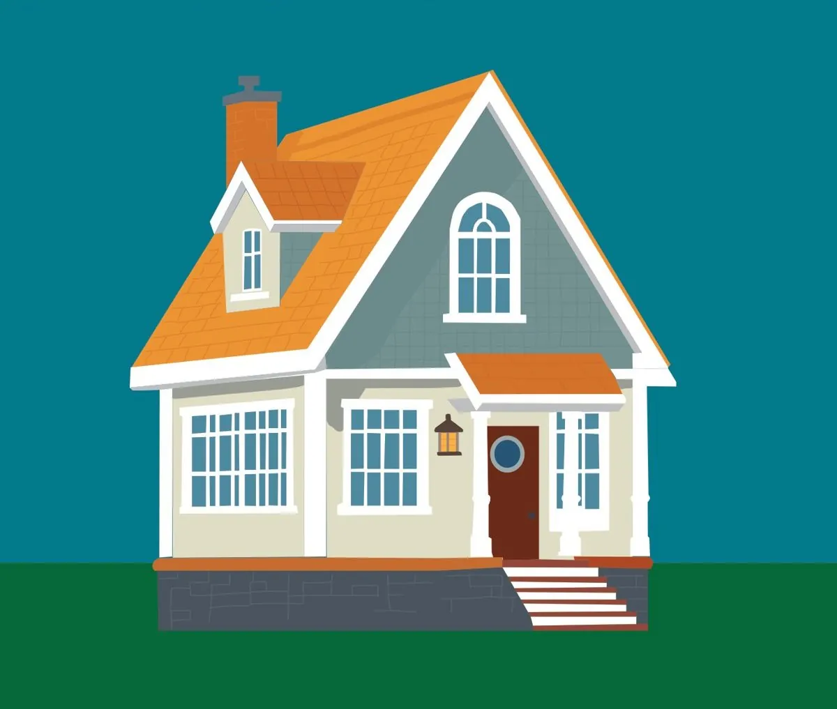 Vector Cottage: Drawn in Illustrator from a reference photo, built from flat shapes and pen-tool paths.