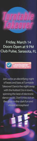 Animated 160 by 600 web banner version of the Turntable Takeover poster